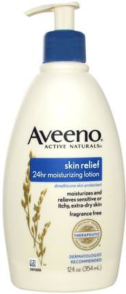 Active Naturals, Skin Relief 24hr Moisturizing Lotion, Fragrance Free, 12 fl oz (354 ml) by Aveeno, 身體，皮膚緩解 HK 香港