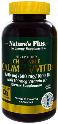 Cal/Mag/Vit D3, Vanilla Flavored, 60 Chewables by Natures Plus, 補品，礦物質，鈣，咀嚼鈣 HK 香港