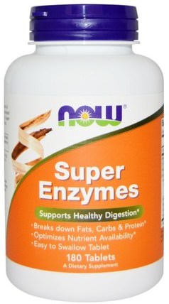 Super Enzymes, 180 Tablets by Now Foods, 補充劑，酶，食物過敏和不耐受 HK 香港
